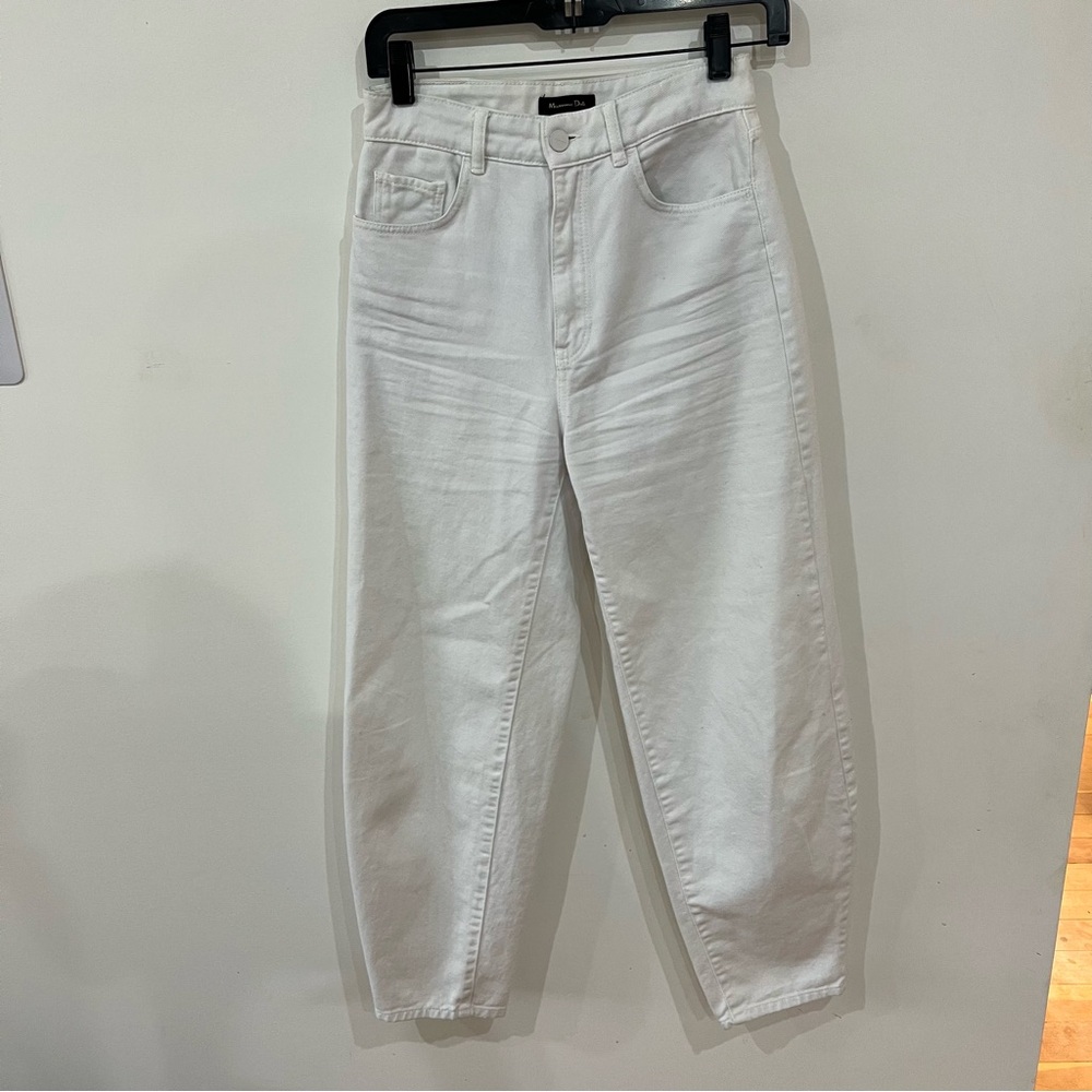 Massimo Dutti White Barrel Leg Denim Womens Size 2